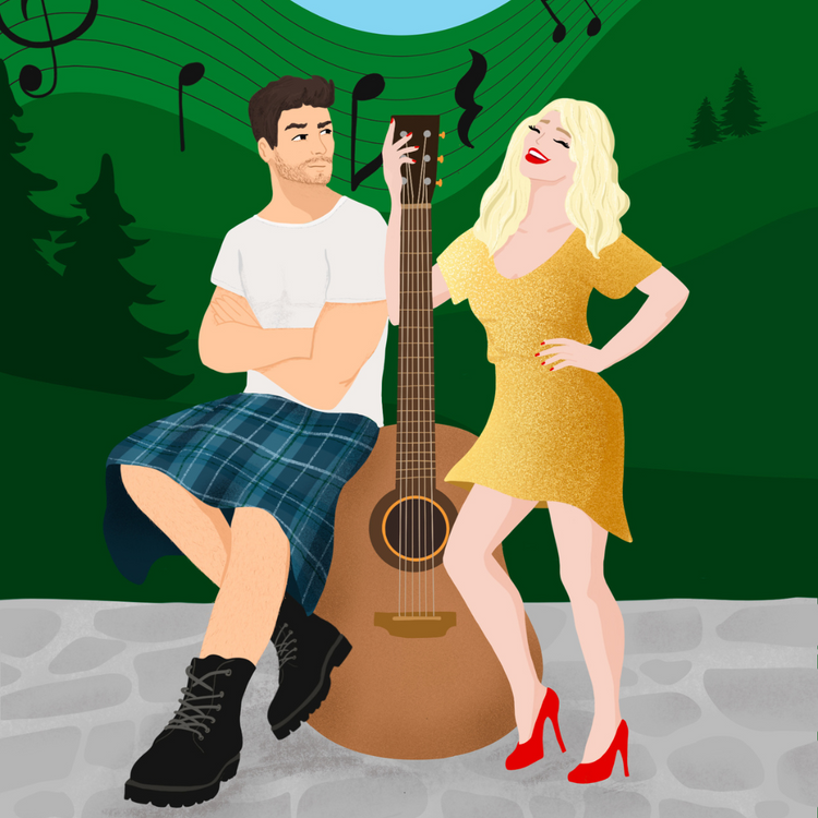 image of the cover of rom com novel Musical Games, featuring bubbly actress Sam and virgin-hero Jamie