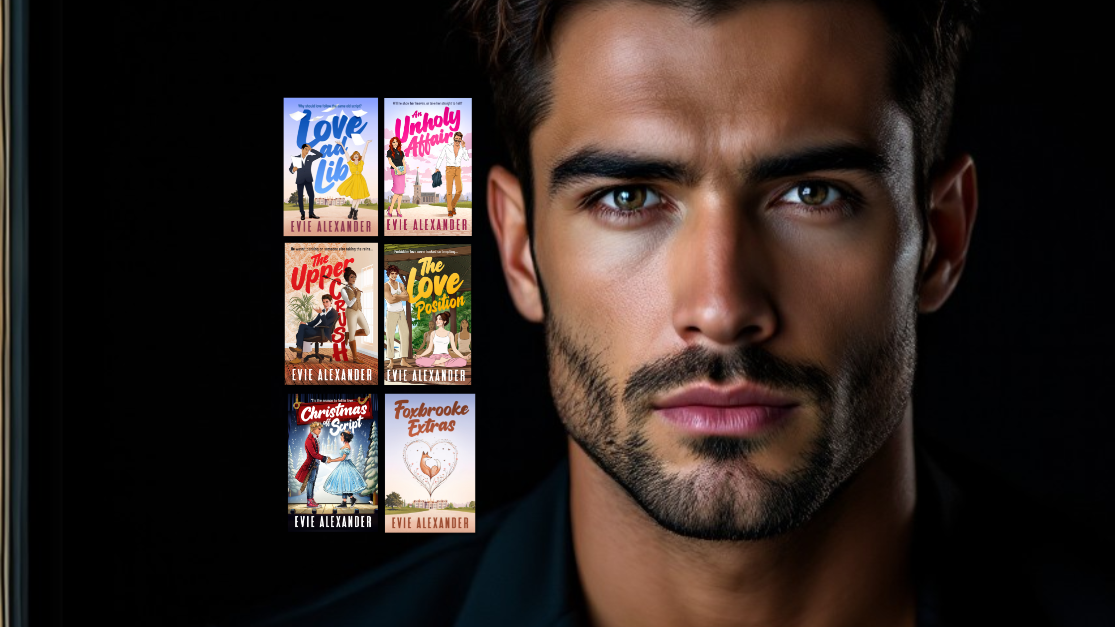 Hunky male next to the covers for romcom Foxbrooke Series